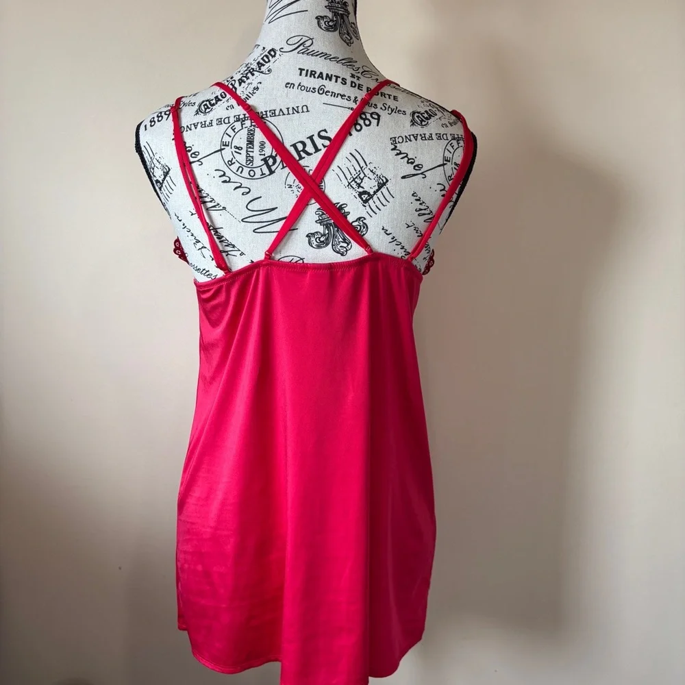 La SENZA Red Chemise with Satin Sheen Lace Detail Criss-Cross Nightwear - Picture 2 of 9